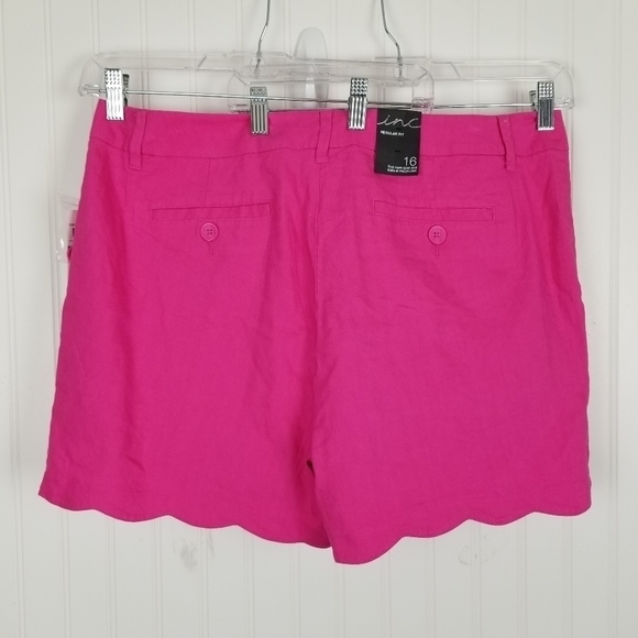 INC NWT Shorts Linen Blend Scallop Hem Regular Fit Women's Size 16 Intense Pink - Picture 2 of 12